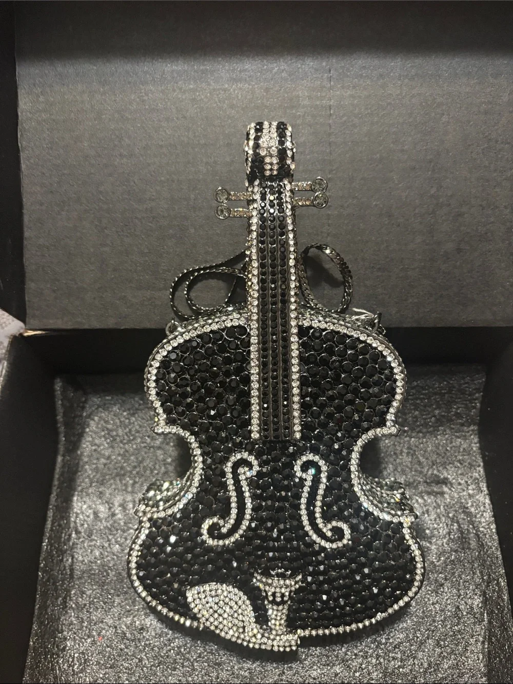 Amazon Black and Silver Rhinestone Violin Clutch